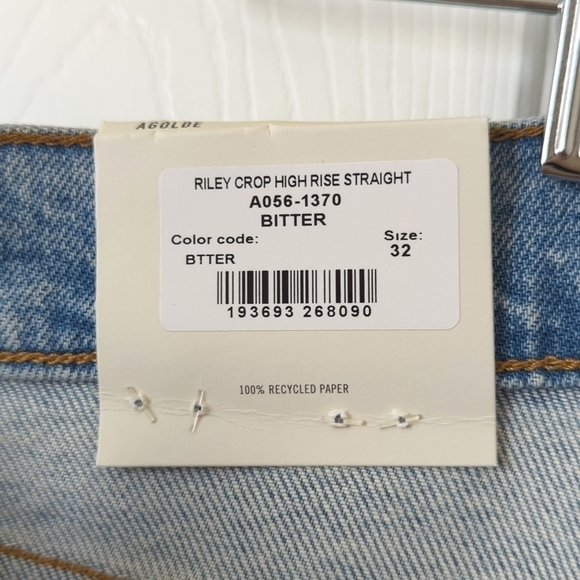 Agolde Riley Bitter High Rise Straight Leg Cropped Button Fly Jeans 32 - Picture 13 of 16